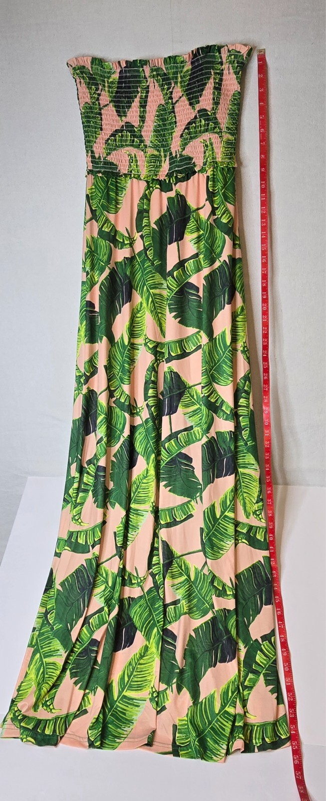 JUDITH MARCH PALM TREES PRINT LONG STRAPLESS DRESS LT PINK/GREEN RARE SZ: LG NWT