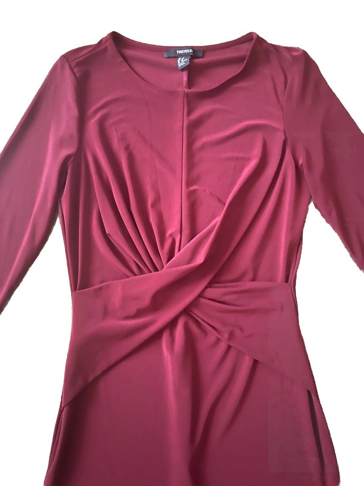 Women Forever 21 Marron Wine Long Sleeve Rushed In The Front Dress Size M
