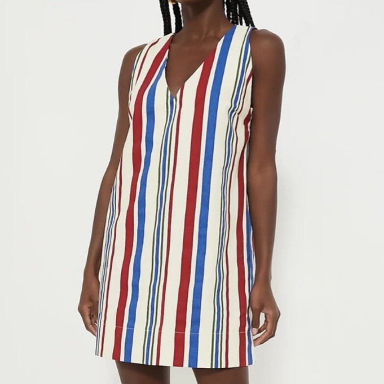 NEW Pomander Place Stripe Kira Sleeveless Dress Women M Red/White/Blue Patriotic