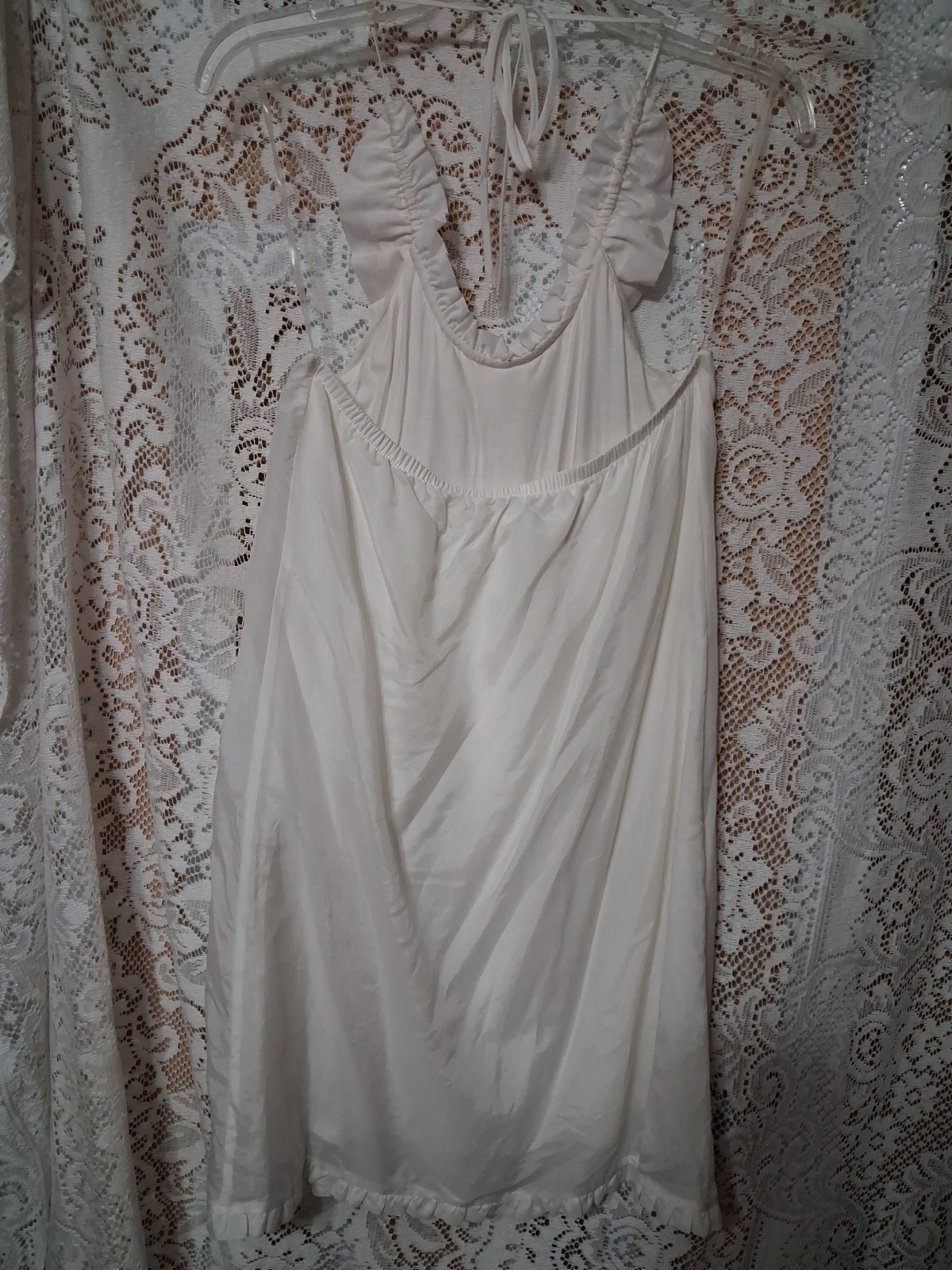 True Couture White Silk Cotton Ruffled Halter Dress NWT.