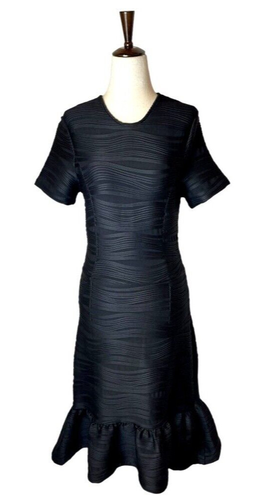 Opening Ceremony Dress Women Medium Black Wavy Stripe Lotus Mini Cocktail Party
