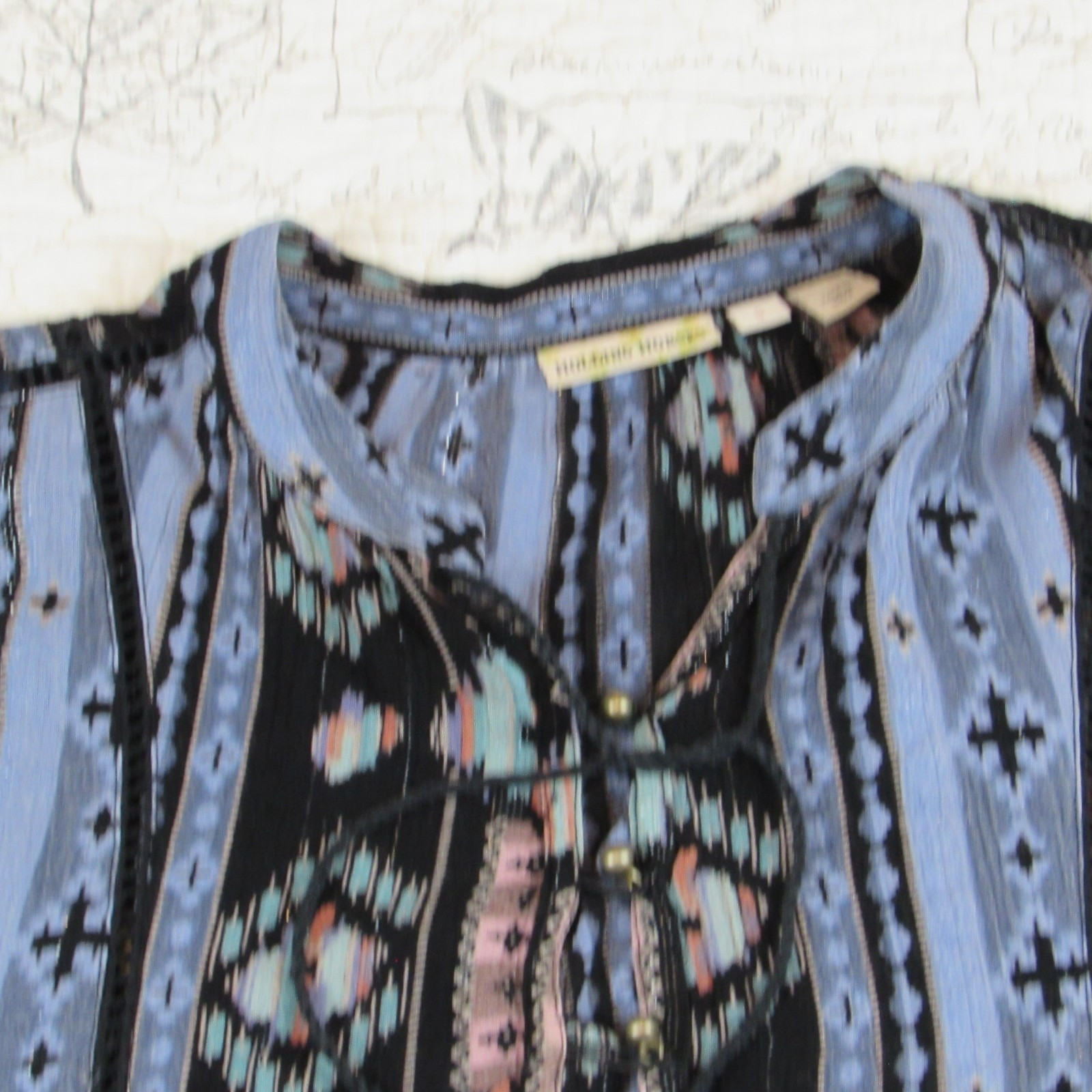 Spring ANTHROPOLOGIE Holding Horses Winter Moon Dress Womens IKAT Blue Boho S