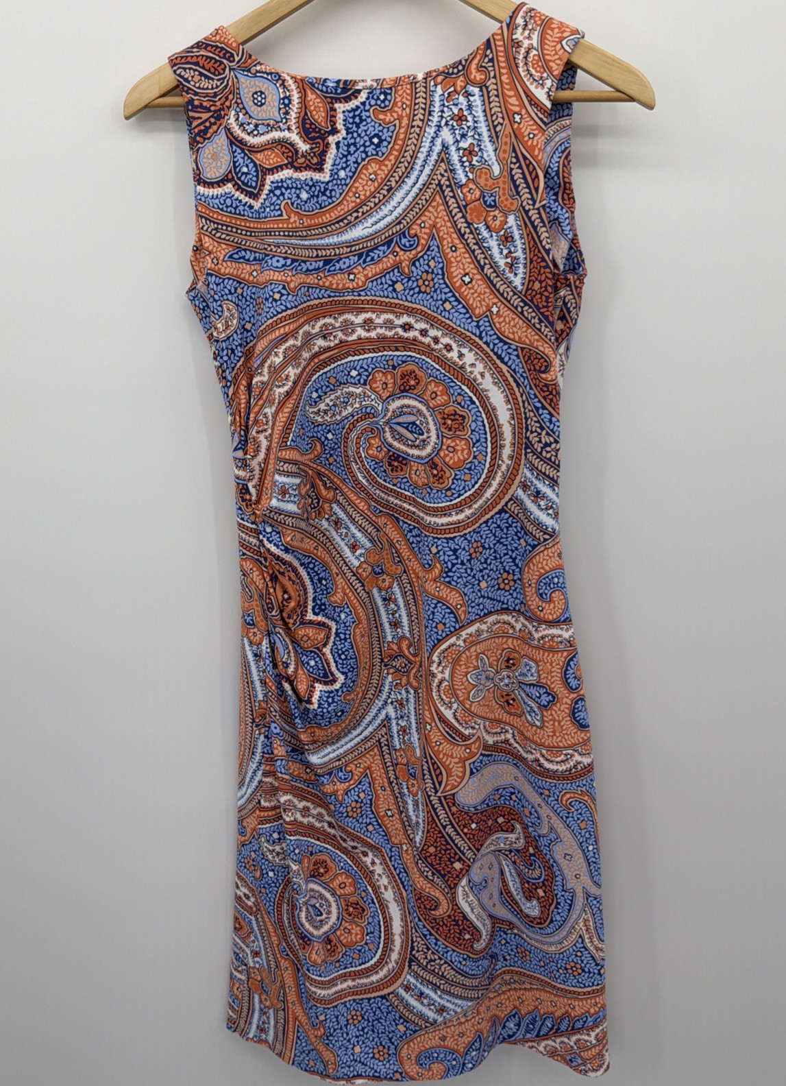 J.McLaughlin Blue Orange Paisley Sleeveless S Catalina Cloth Sheath Dress Resort