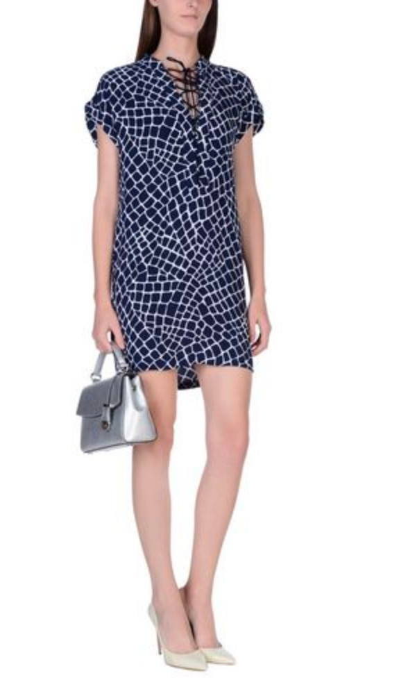 MICHAEL KORS Navy Blue & White Lace Up Mini Dress Size Large RRP £249 VGC