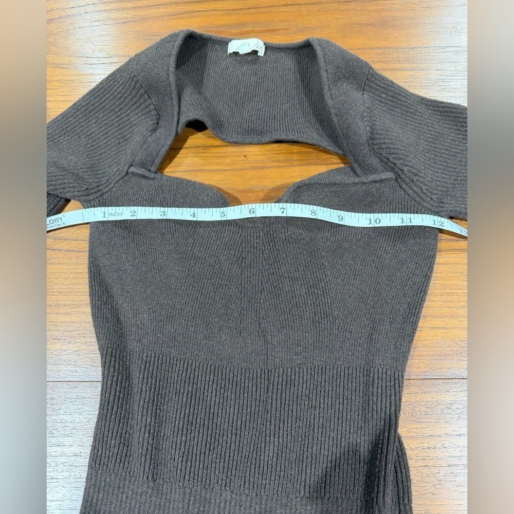 Open Back Low Back Ribbed Long Sleeve Sweater Maxi Dress Sz S Slit Cotton Blend