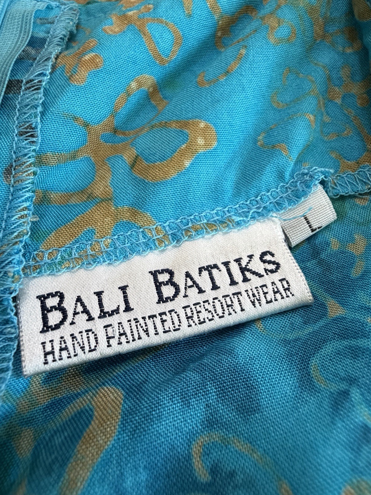 Bali Batiks Vintage A-Line Midi Halter Dress Large Hand Painted Resort Wear