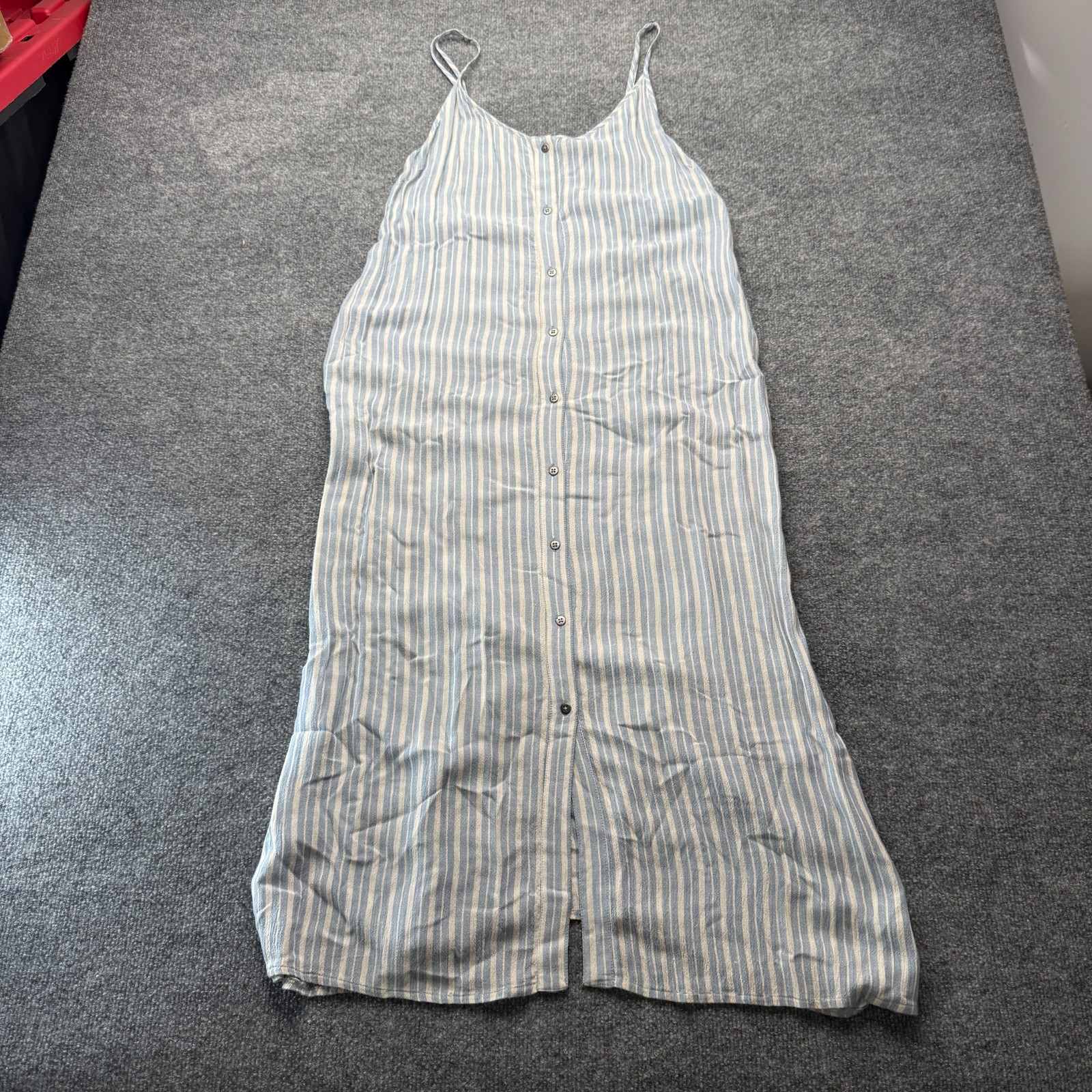Billabong Medium Striped Sundress Blue Cream Rayon Button Front Cami Midi