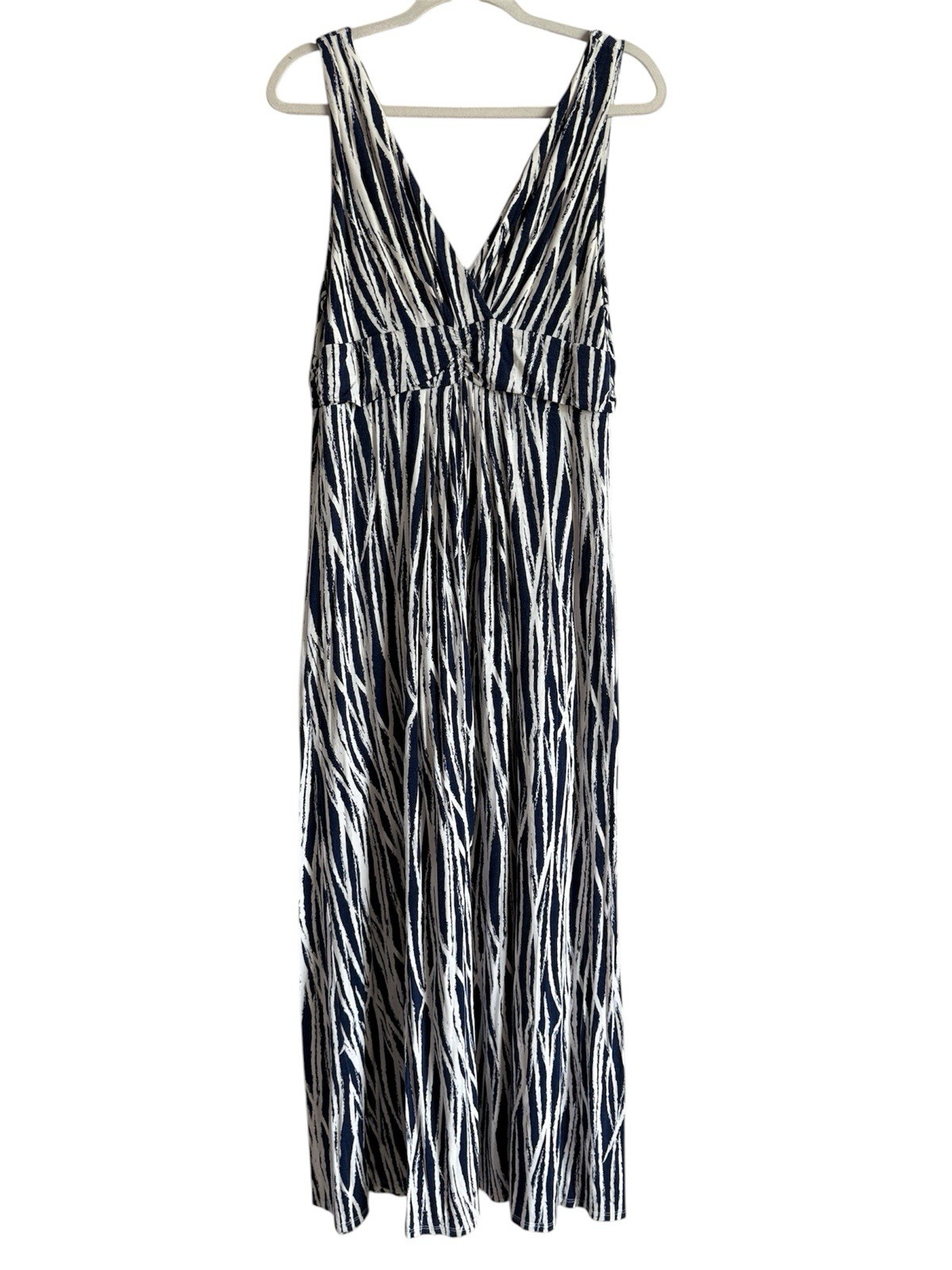 Soft Surroundings Women’s Abstract Stripe Navy/White Maxi Dress Size L Boho Chic