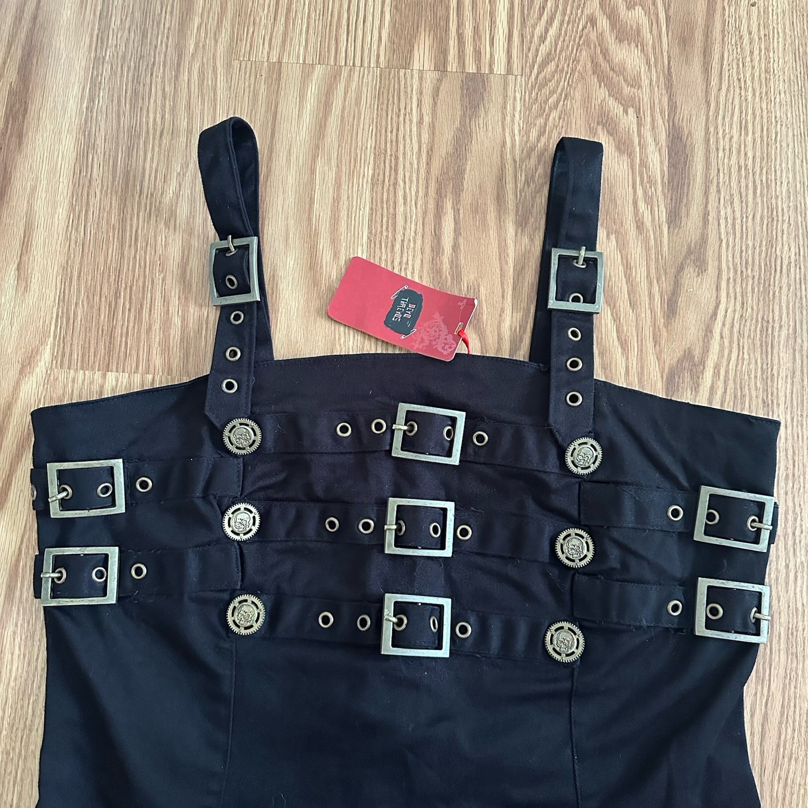 Dead Threads Goth Black Buckle Mini Dress Cyber Punk Mall Goth Y2K Alternative