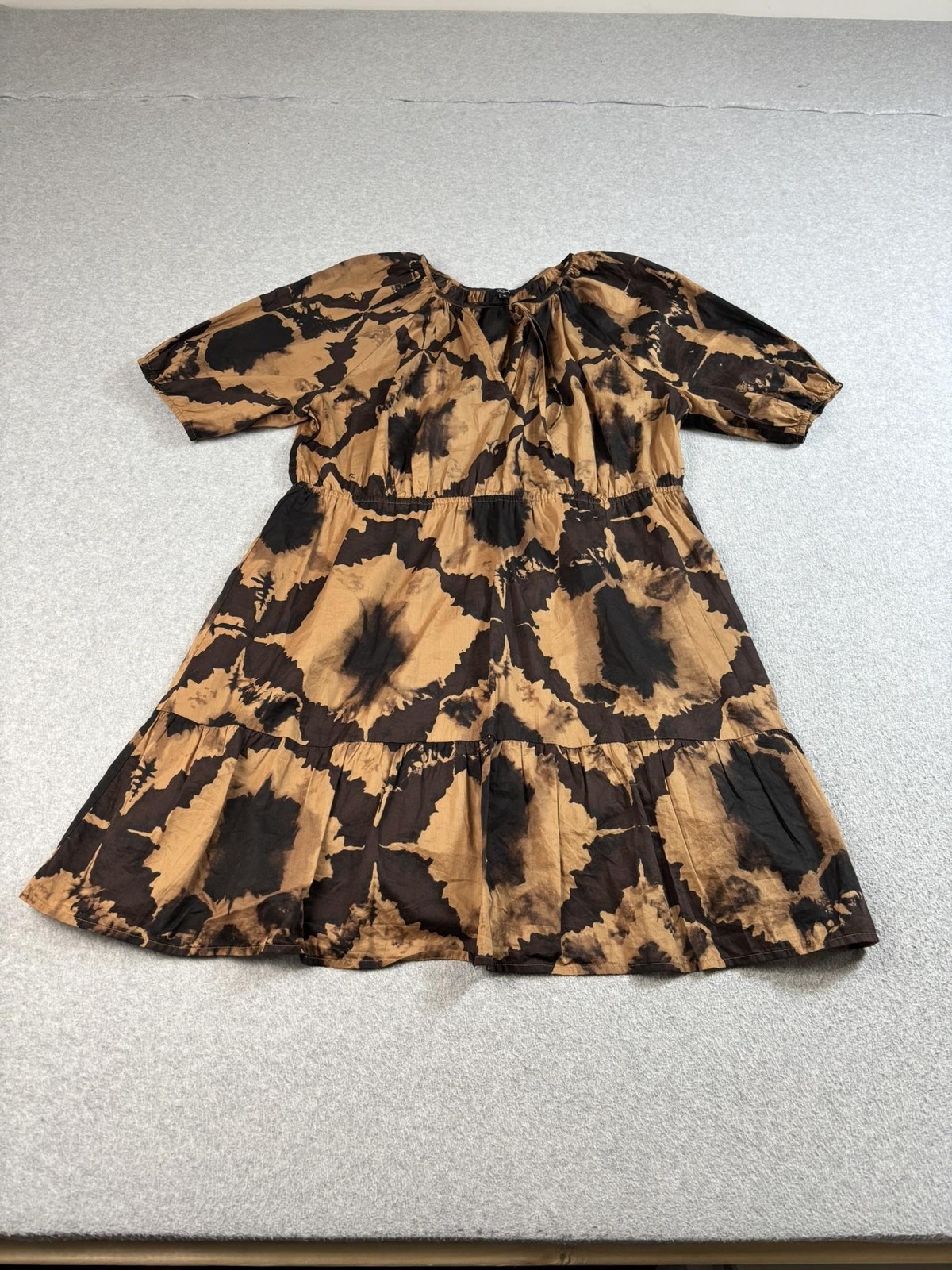 Rails Dress Womens XL Brown Black Amabella Tigers Eye Tie Dye Puff Sleeve Boho