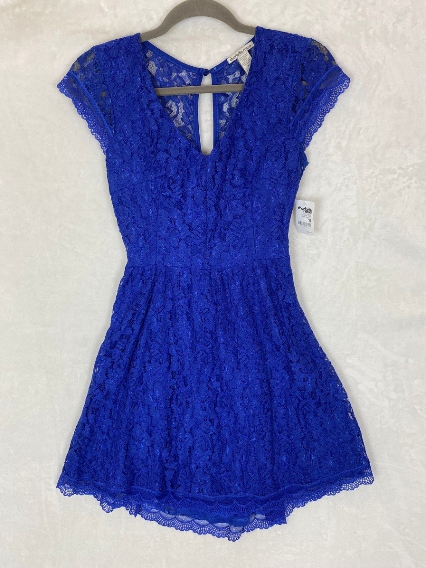 Charlotte Russe Women’s Blue Lace Fit & Flare Mini Dress M Skater Twee