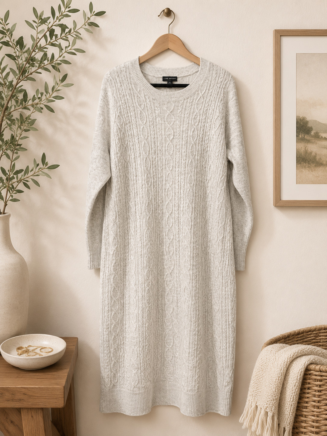 Lane Bryant Cable Knit Sweater Dress Plus Size 22/24 Ivory Long Sleeve Midi