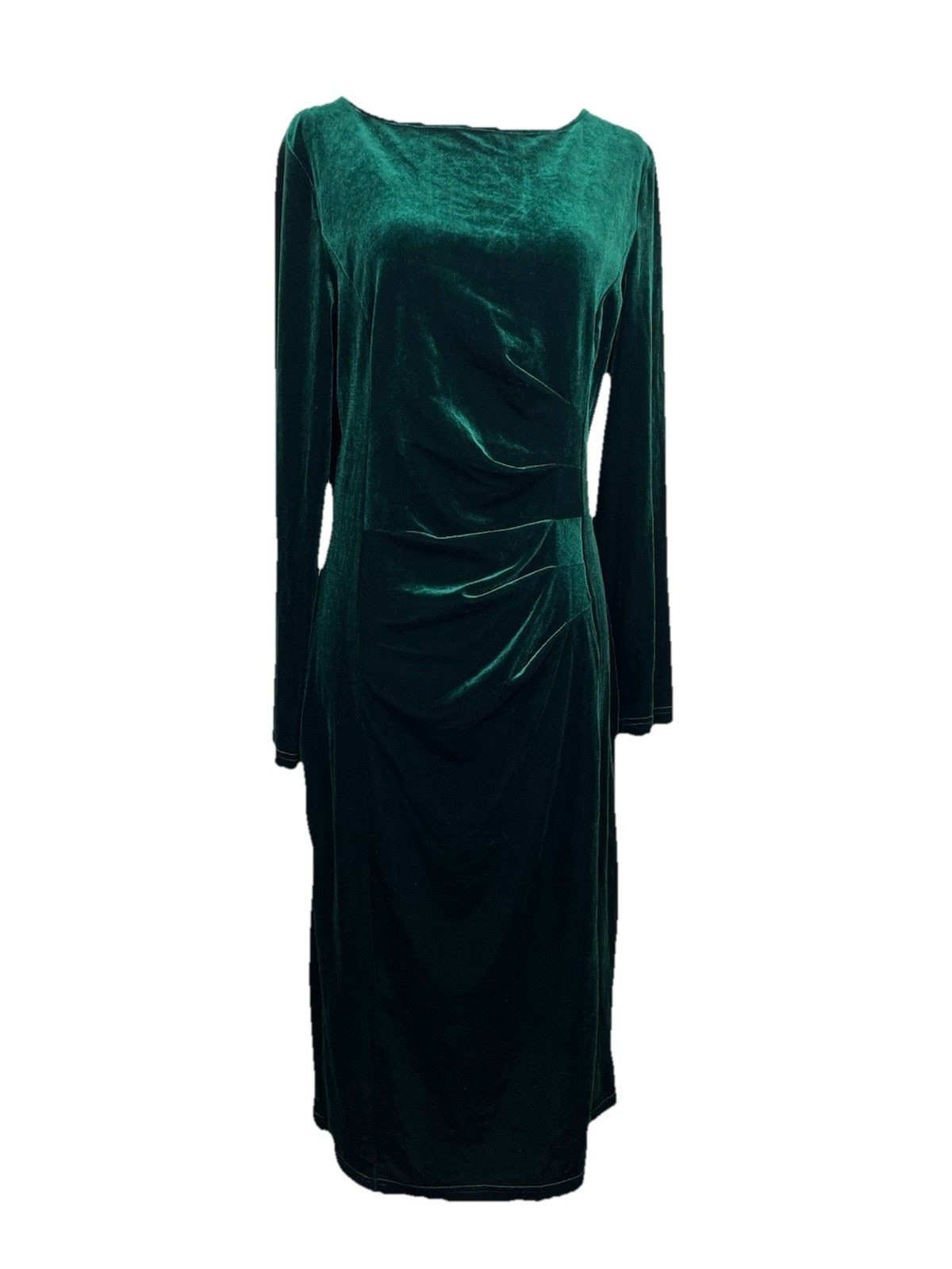 Belle Poque Green Velvet Long Sleeve Midi Dress Classic Holiday Christmas-L