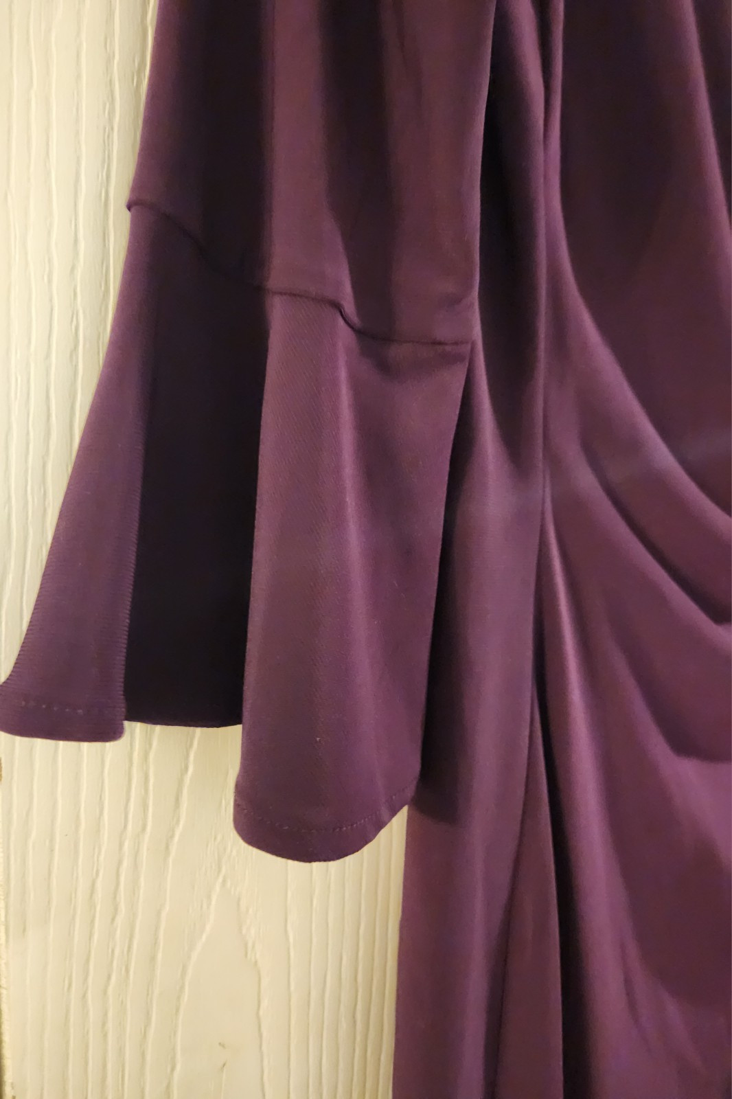 ANNE Klein Purple Bell Sleeve Sheath Dress Sz SMALL EUC LN Gathered Waist Slinky