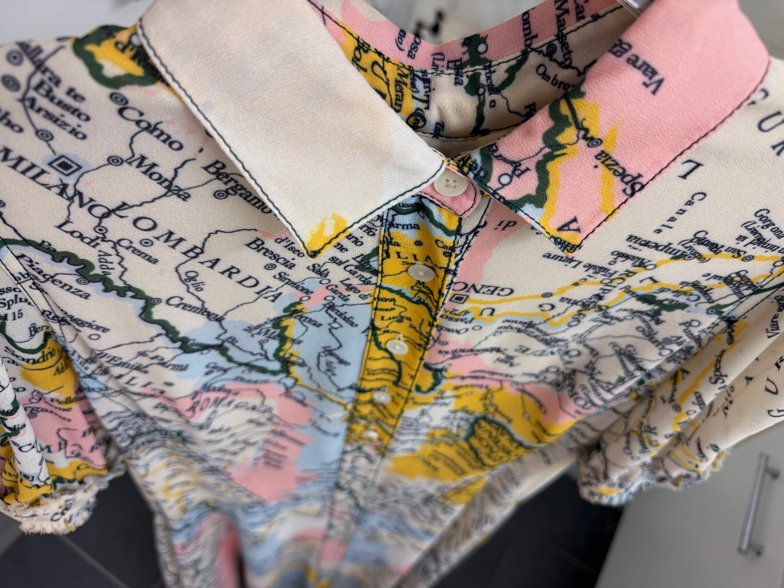 Derek Lam 10 Crosby Map Print Midi Shirt Dress Italy Short Sleeve 4