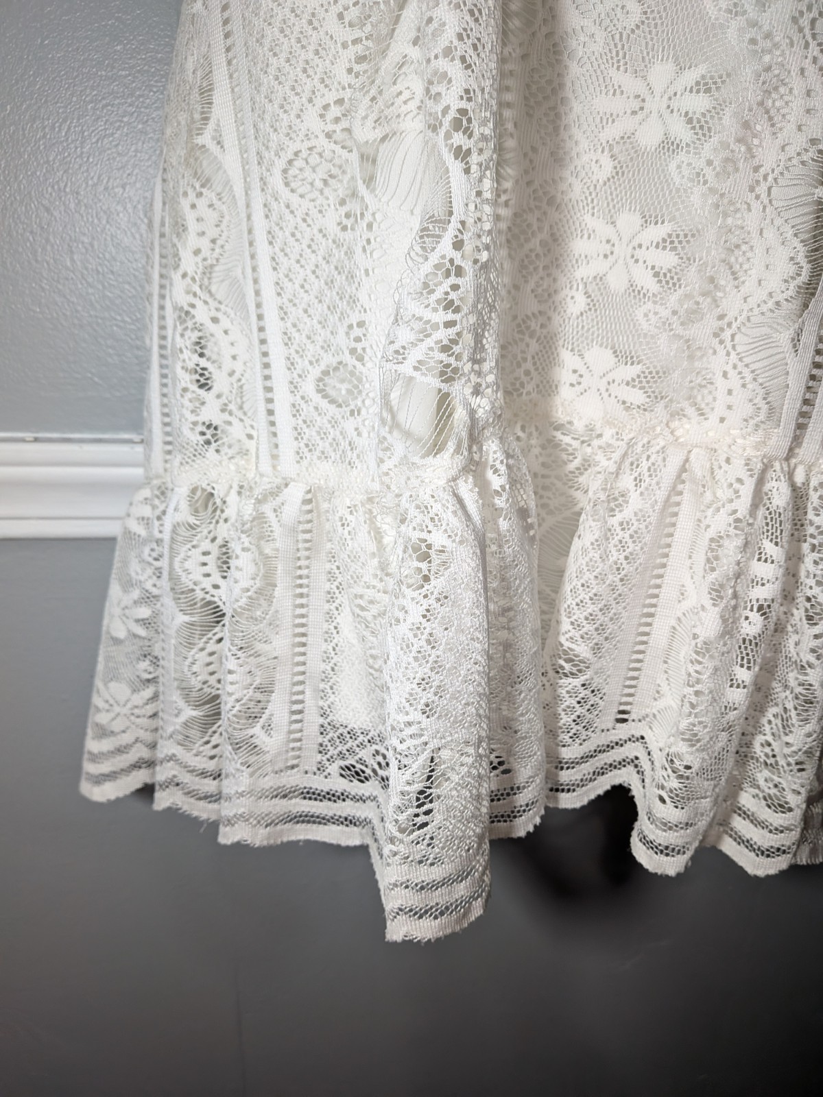 Large Antique Lace Drop Ruffle Cami White Lined Dress Fairy Romantic New