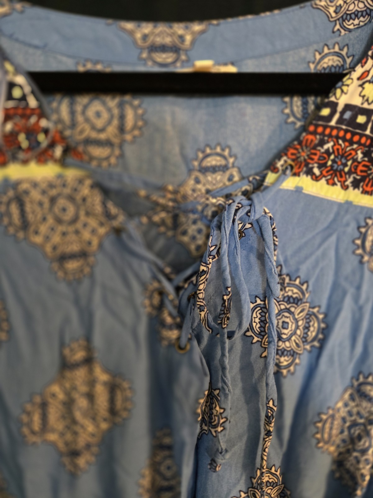 Red Camel Plus Midi Dress SZ 3X Blue Paisley Heirloom Boho Long Sleeve Dress