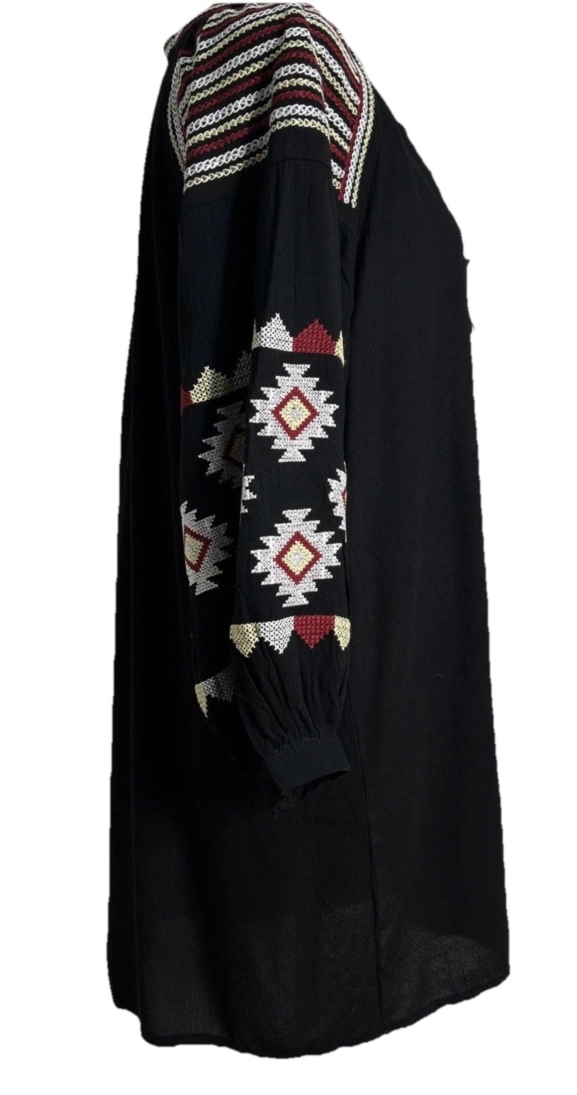 Velzera Aztec Bohemian Tunic Mini Dress Women Med. Festival Hippie Embroidered ￼