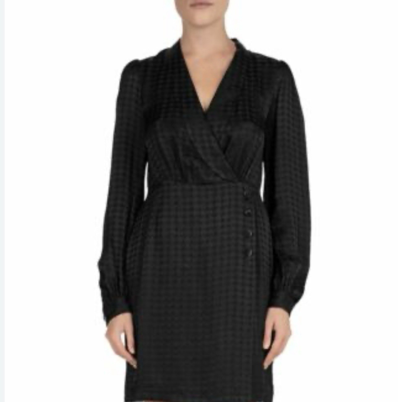 THE KOOPLES Twisty Houndstooth Jacquard Silk-Blend Dress Sz L Black Long Sleeve