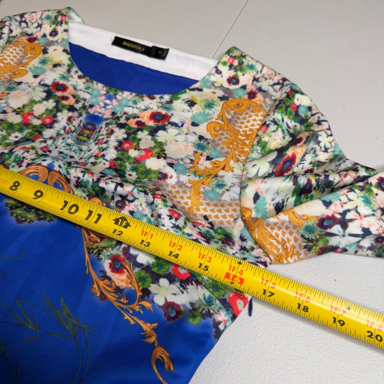 Radzoli Womens Small Blue Floral Bird Baroque Print Wool Blend Long Sleeve Dress