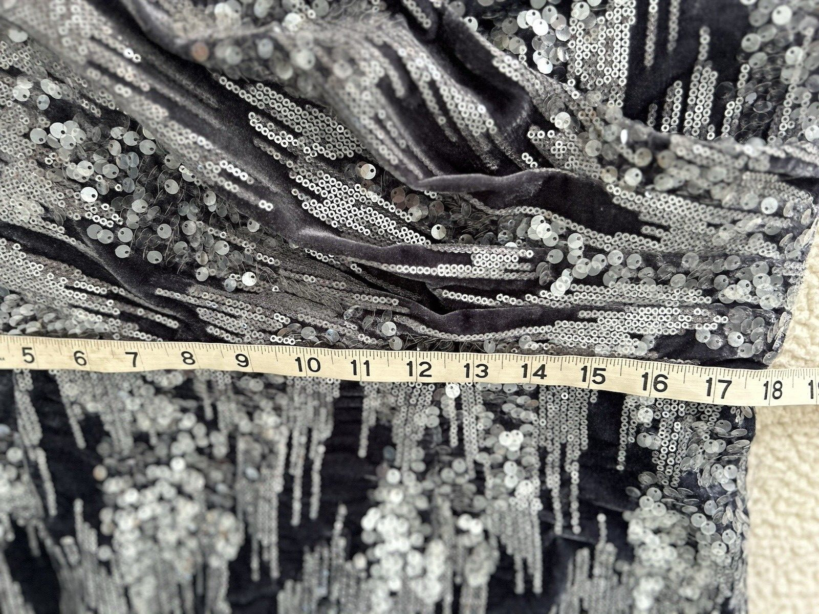 JS Collections June Sequin Velvet Faux Wrap Cocktail Dress in Gray/Silver Sz 16