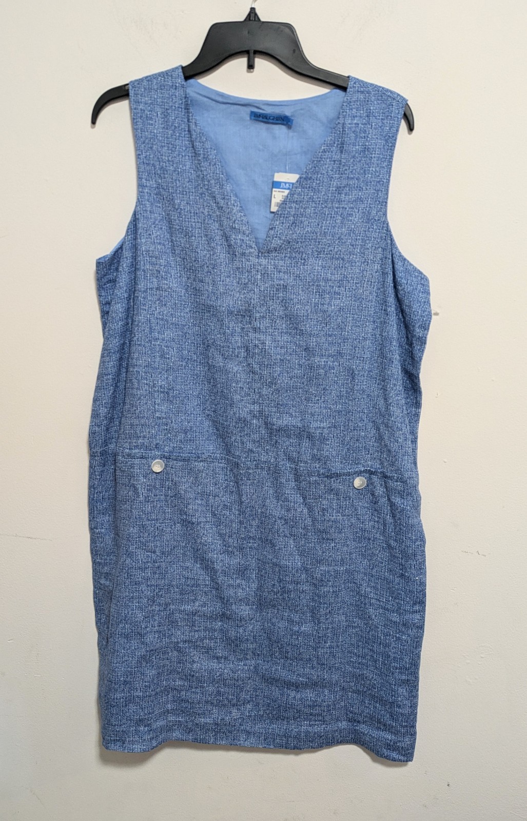 J.McLaughlin Womens Blue Linen Dress LARGE Quiet Luxury Beachy Designer Preppy