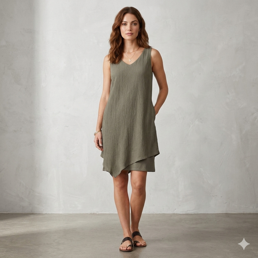 Pure J Jill Dress Womens XS Petite Green Sleeveless V Neck Asymmetrical Hem
