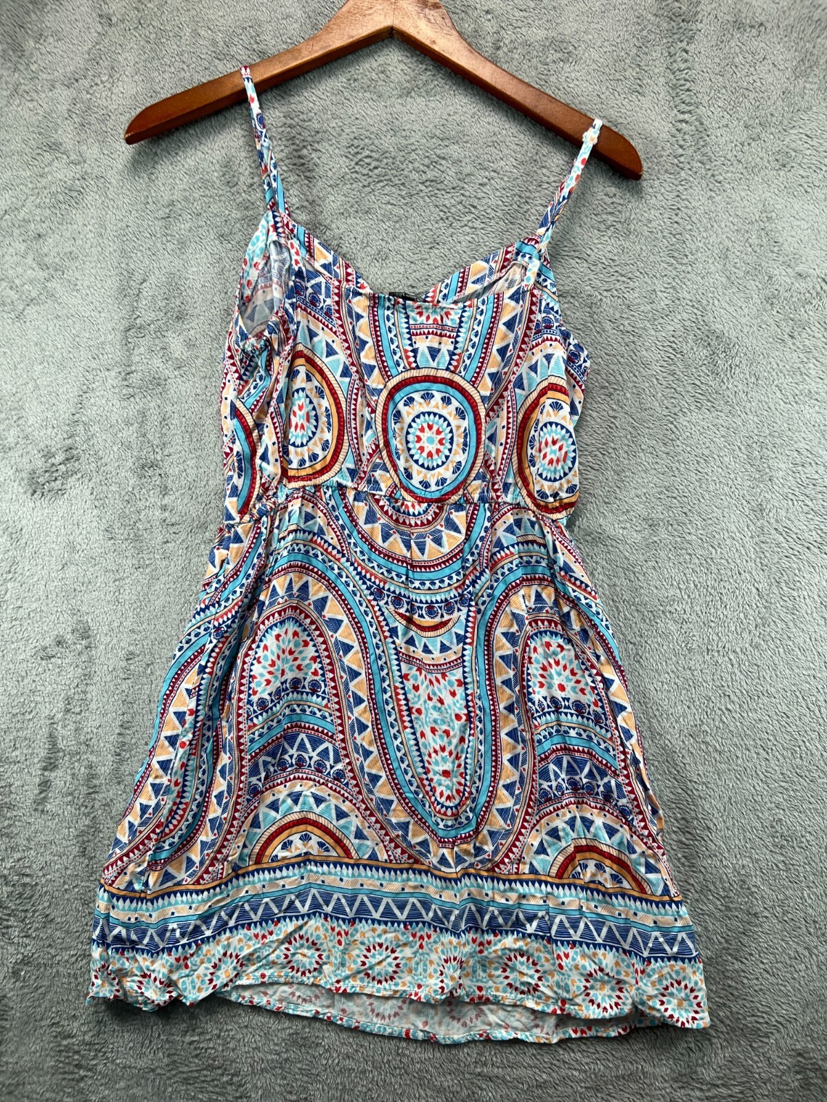 BeBop Boho Slip Dress Juniors Medium Blue Medallion Sleeveless A Line Casual