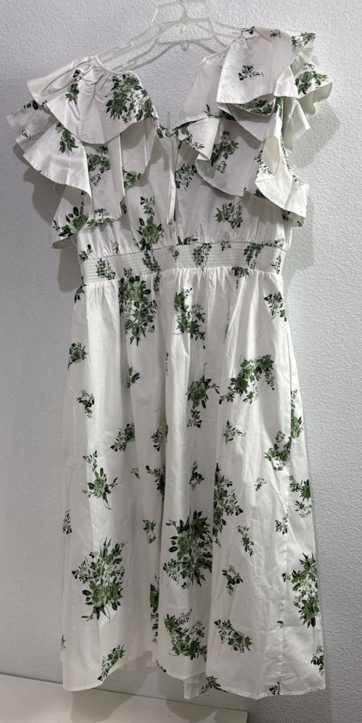 SugarLips Ria Floral Santana Tie Back Midi Emerald White Dress Plus Size 2X