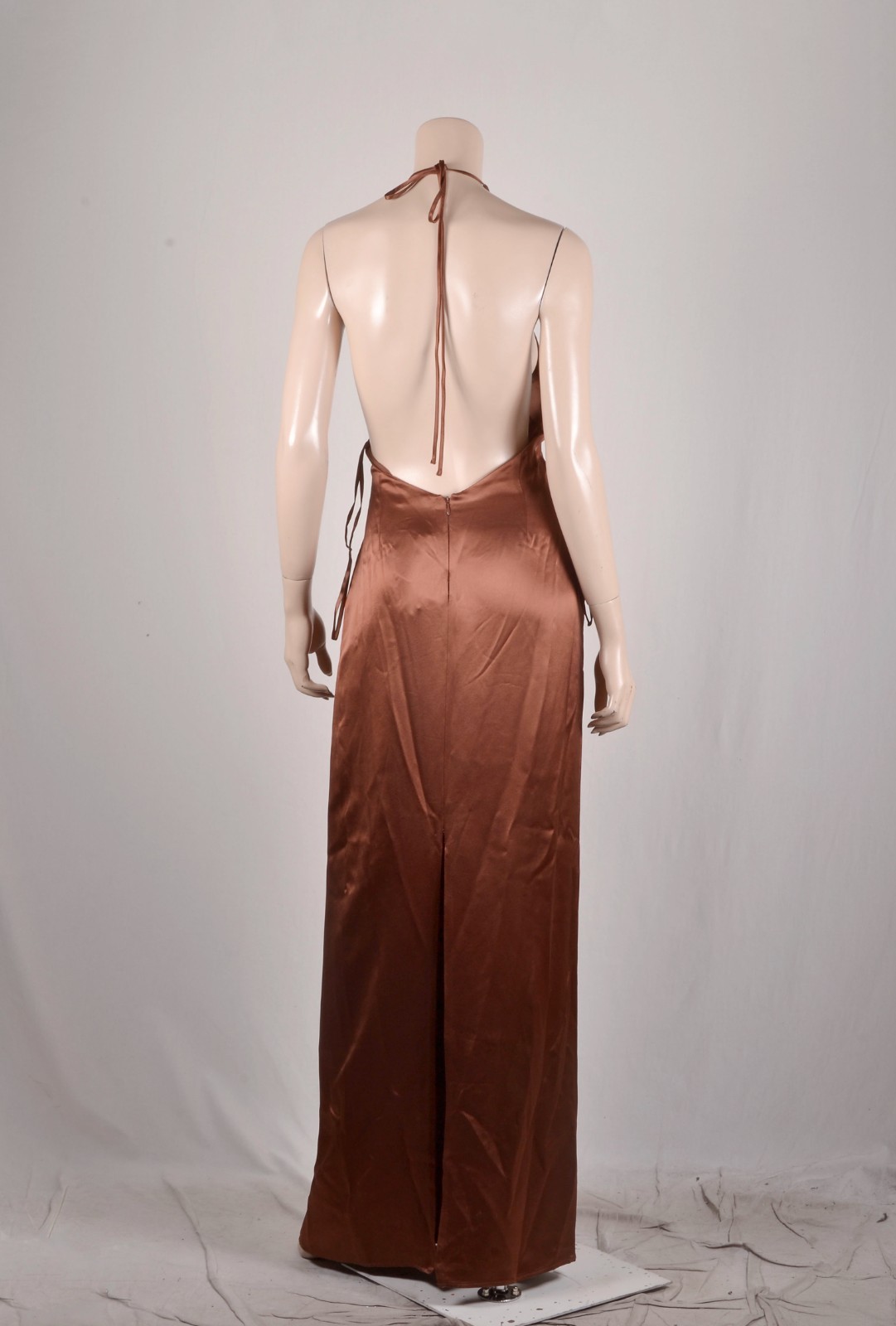 NWT $475 STAUD Janet Satin Halter Maxi Dress in Clove 12