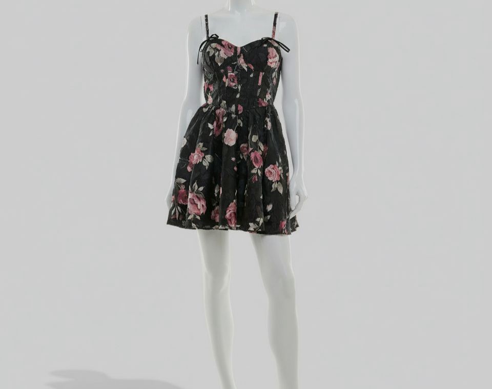 Trixxi Juniors’ Women’s Black Organza Floral Jacquard Sweetheart Dress Size XL