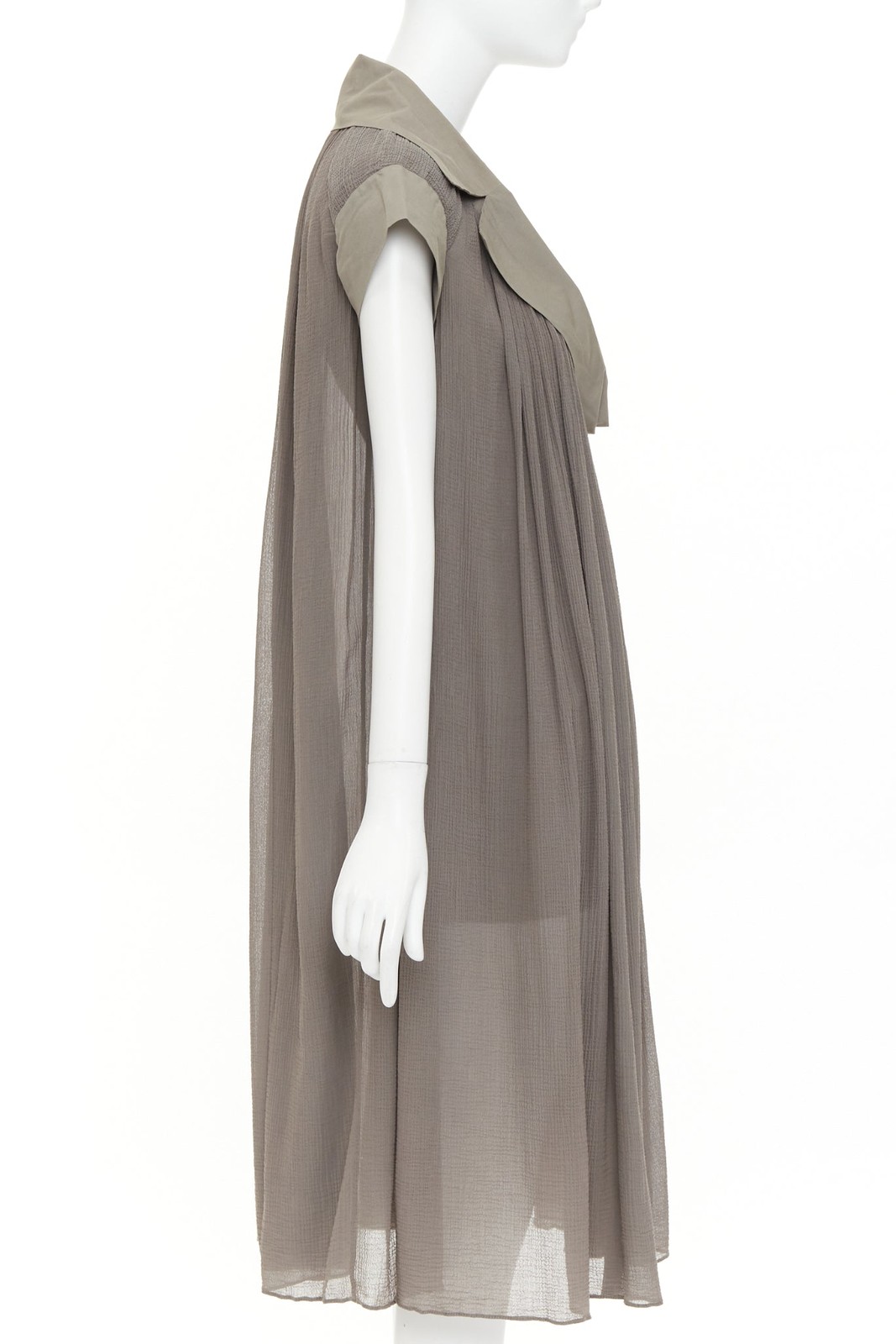 BOTTEGA VENETA grey cotton chiffon pleated plunge spread collar dress IT40 S