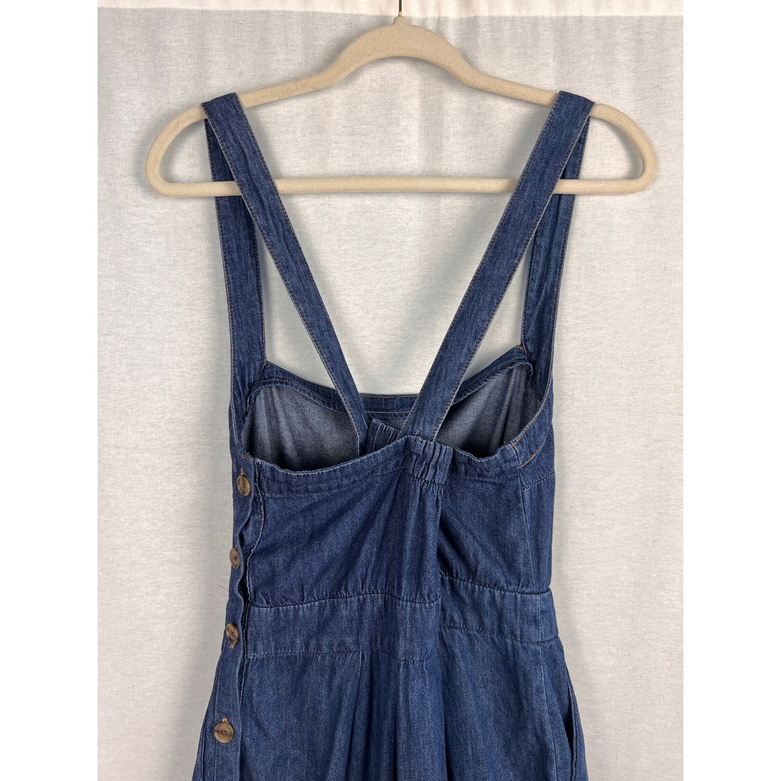 Gap Dress Womens 10 Tall Side Button Apron Denim Midi Cottagecore Boho Peasant