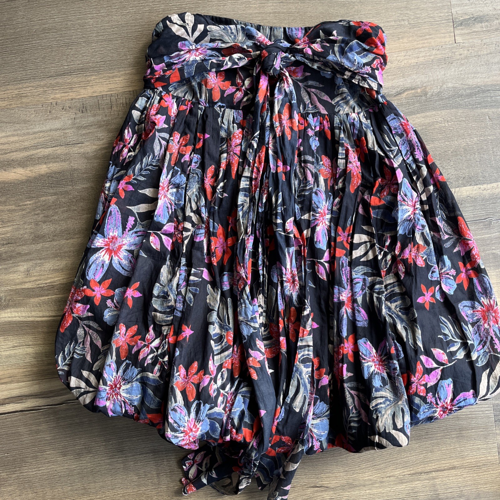 Free People Mai Tai Mini Dress Floral Print Empire Waist Lined 100% Cotton M