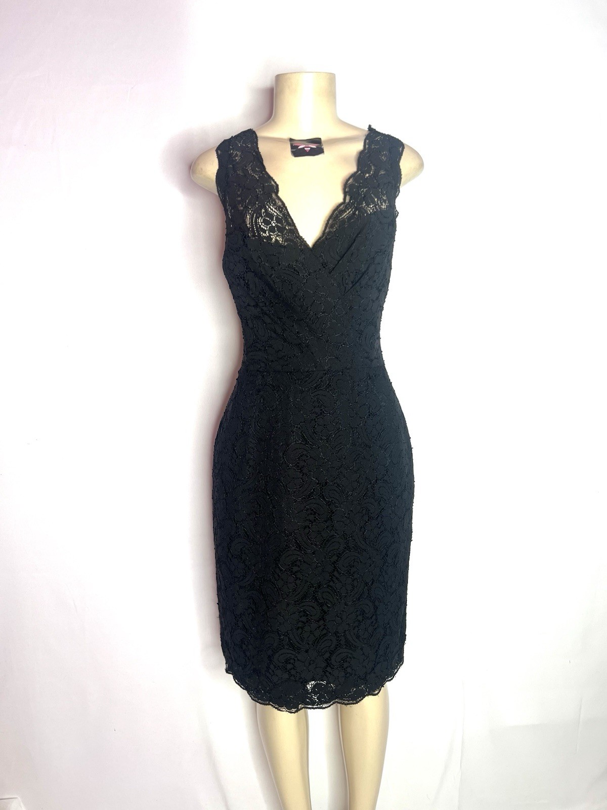 WATTERS & WATTERS BLACK LACE SLEEVELESS SHEATH DRESS SZ 14