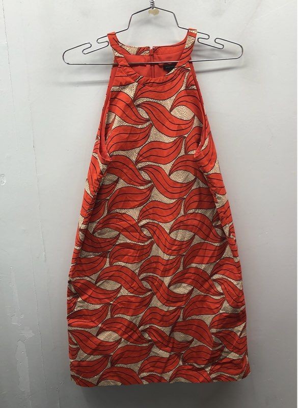 Ann Taylor Women’s Orange Abstract Leaf Print Halter Neck Shift Dress Sz 6