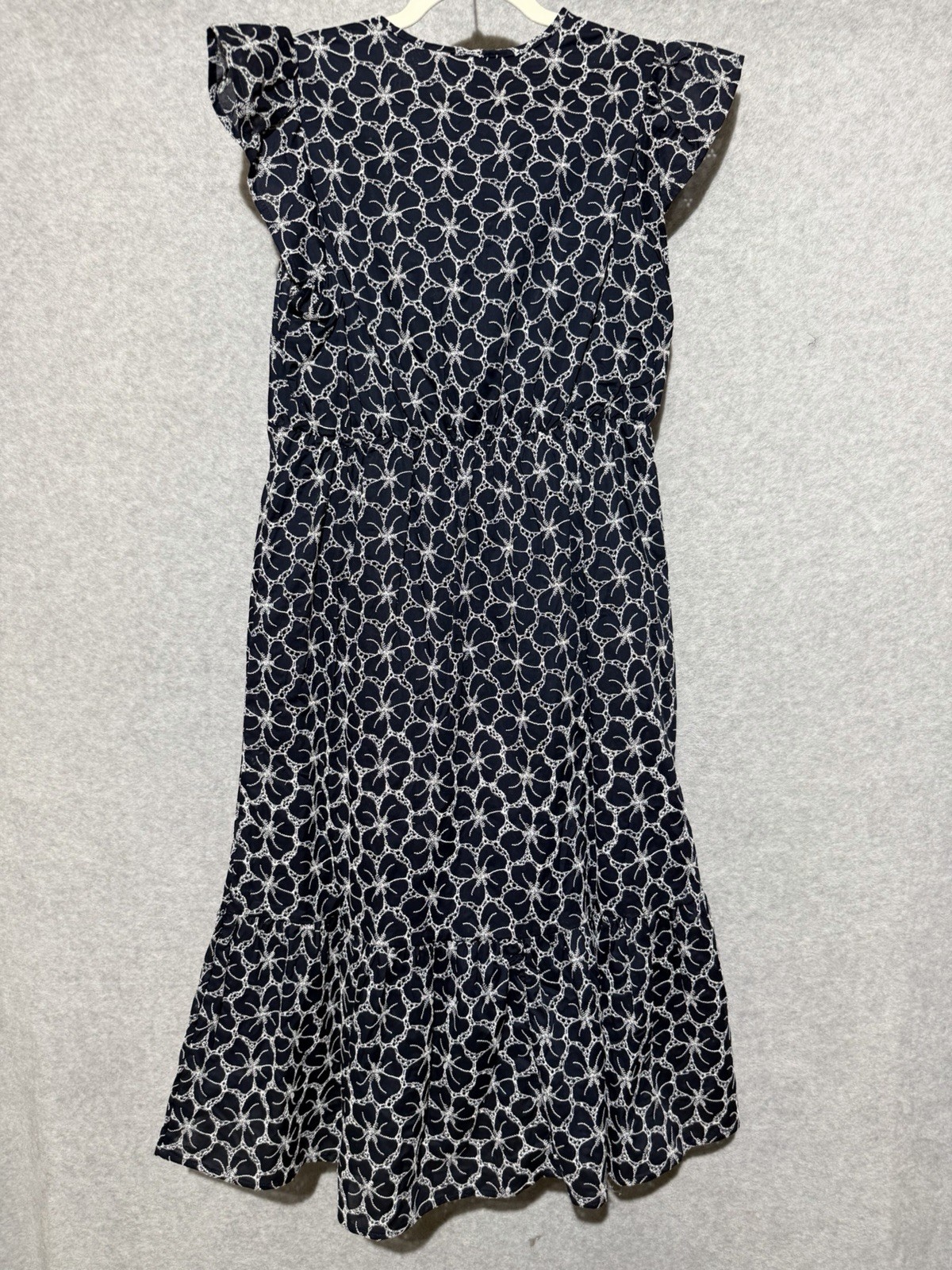 Time and Tru Midi Eyelet Dress Flutter Sleeves Dark Navy Size Large 12-14