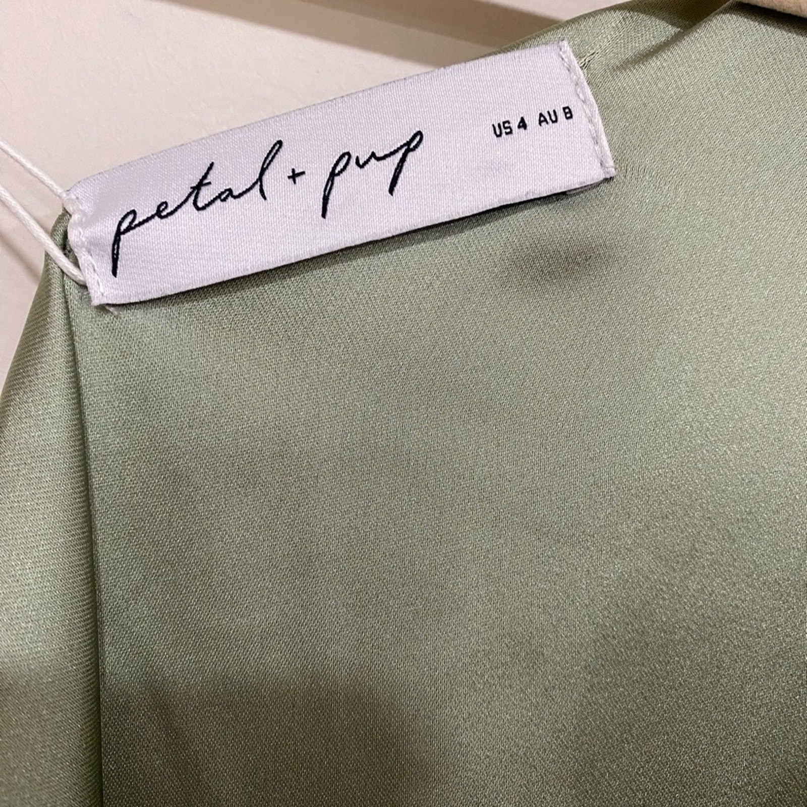 Nadia One-Shoulder Satin Maxi Dress Petal & Pup Sage Size 4 NWI