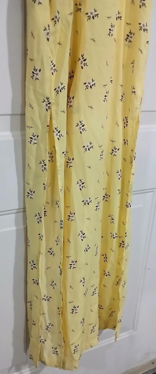 Love Fire Women’s Medium Jumpsuit Yellow Floral Open Leg Slit Side Smocked