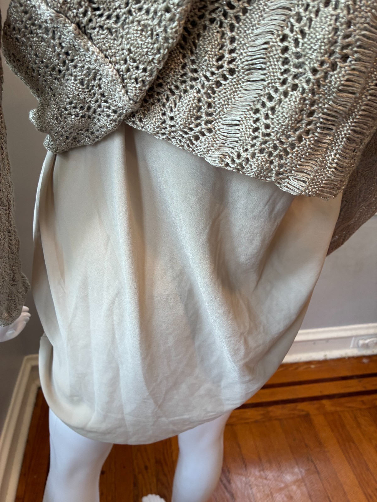 Lauren Ralph Lauren Linen-Blend Knit Sweater Dress Tan Gold Open Work Medium