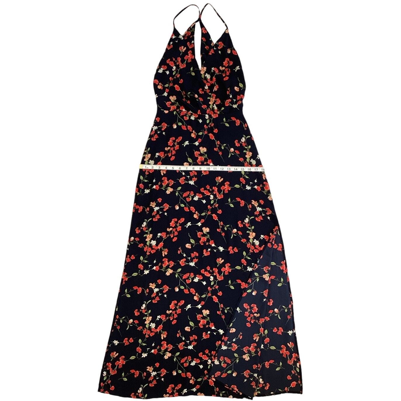 LUSH Floral Maxi Sundress Black Small Strappy V-Neck Wrap Look Side Slit Long