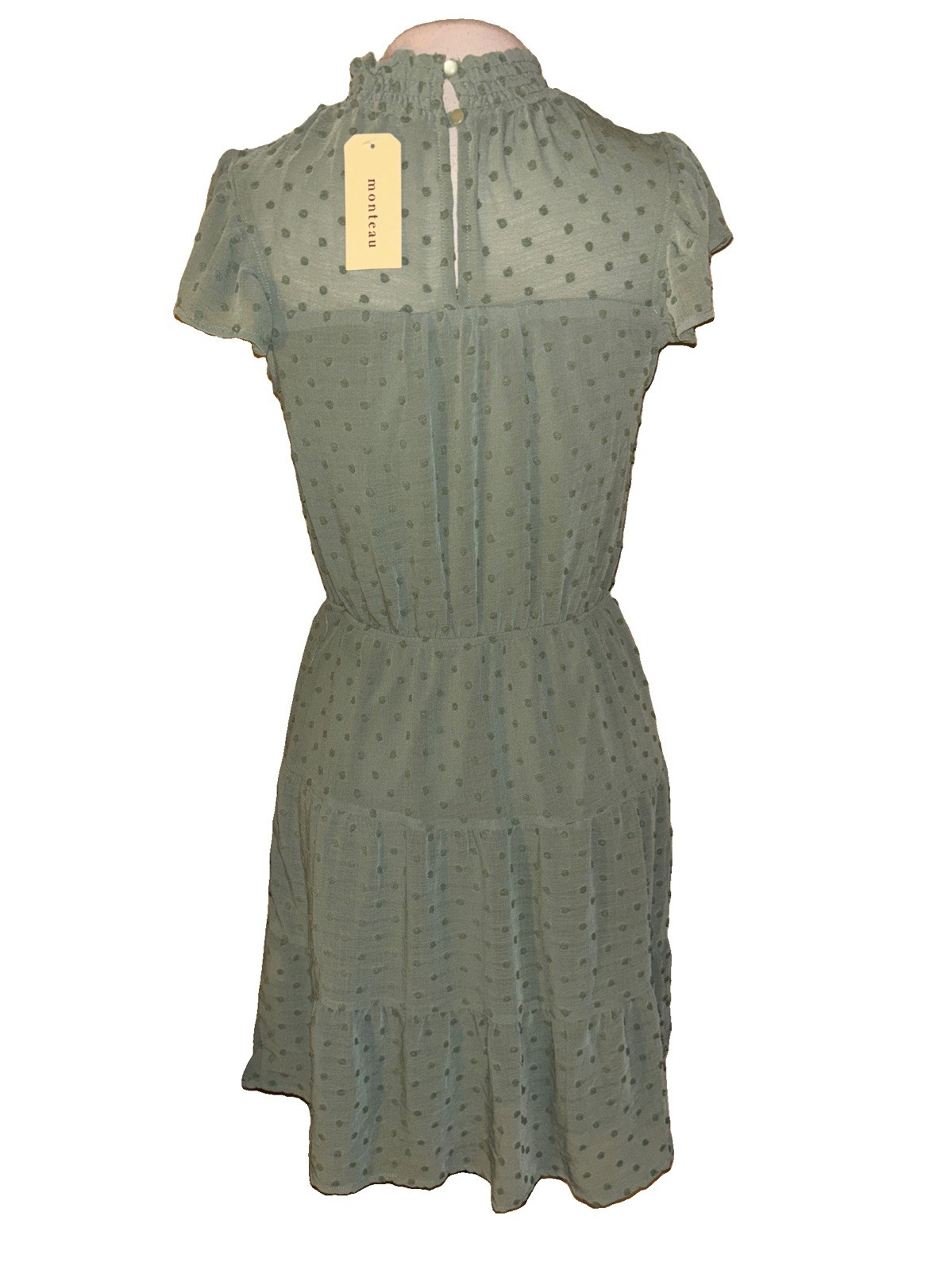 Monteau Los Angeles Green Swiss Dot Mini Dress Size Medium