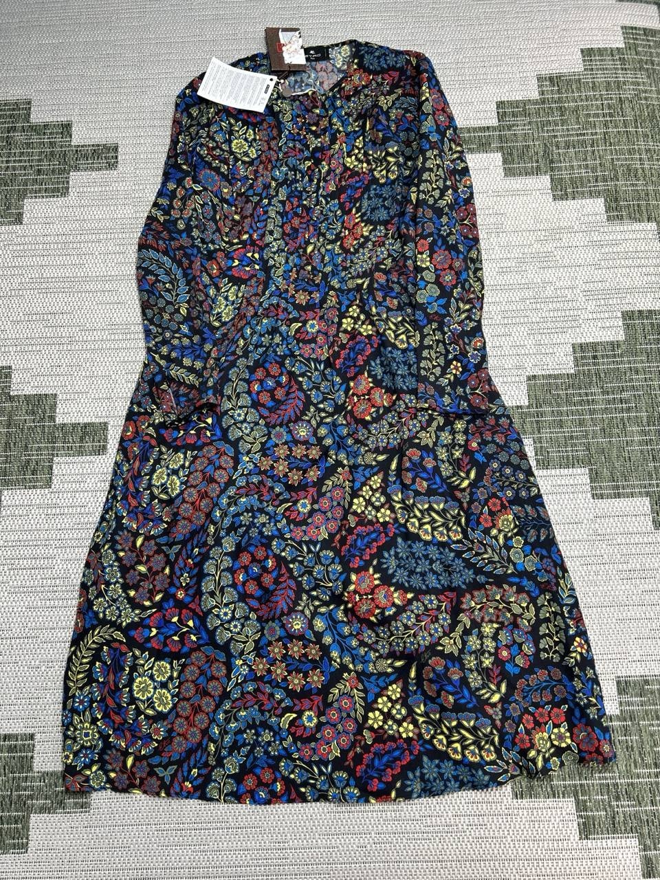 Etro Milano Abito Rowdy Midi Dress Womens 44 Multicolor Floral Lana Wool New