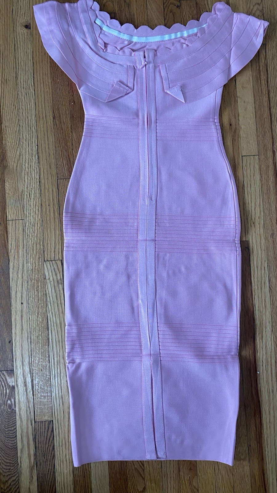 Pink Off-Shoulder Scallop Neck Bodycon Midi Dress for Women