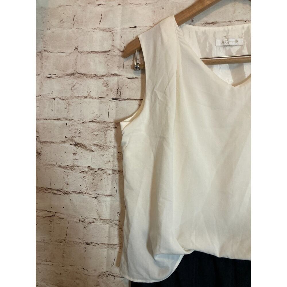 AG Aquagirl Dress Womens Medium Navy & Cream Mesh Lined Layered Lagenlook Satin