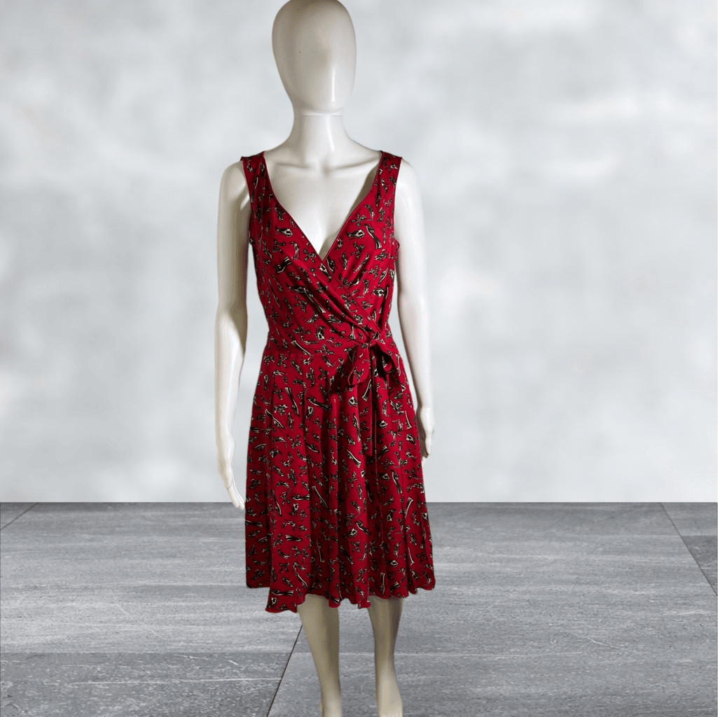 Moschino Red Shoe Print Sleeveless Dress