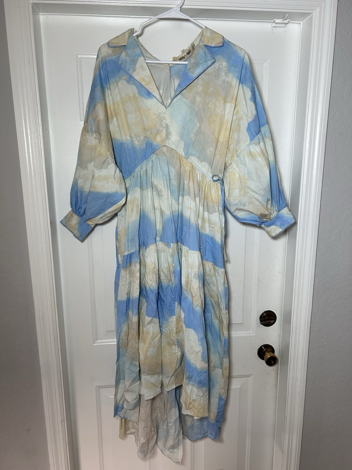 DIANE VON FURSTENBERG Heather Cotton Poplin Midi Dress Cloud Sky Size Medium Vtg