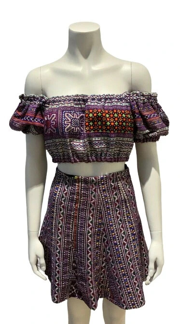 All Things Mochi Purple Hand Embroidered Set Skirt Matching Top SIZE S SMALL