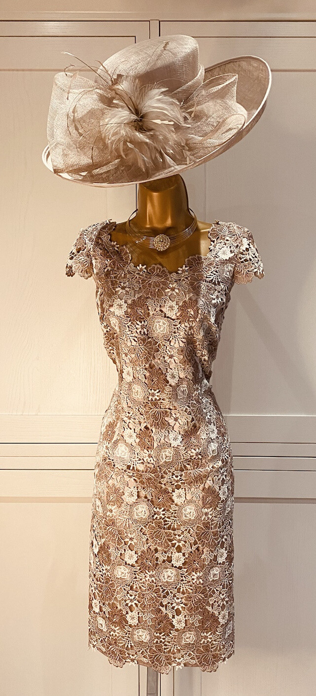 Jacques Vert Oyster Lace Overlay Dress UK 10 & Shantung Edge To Edge Jacket 12