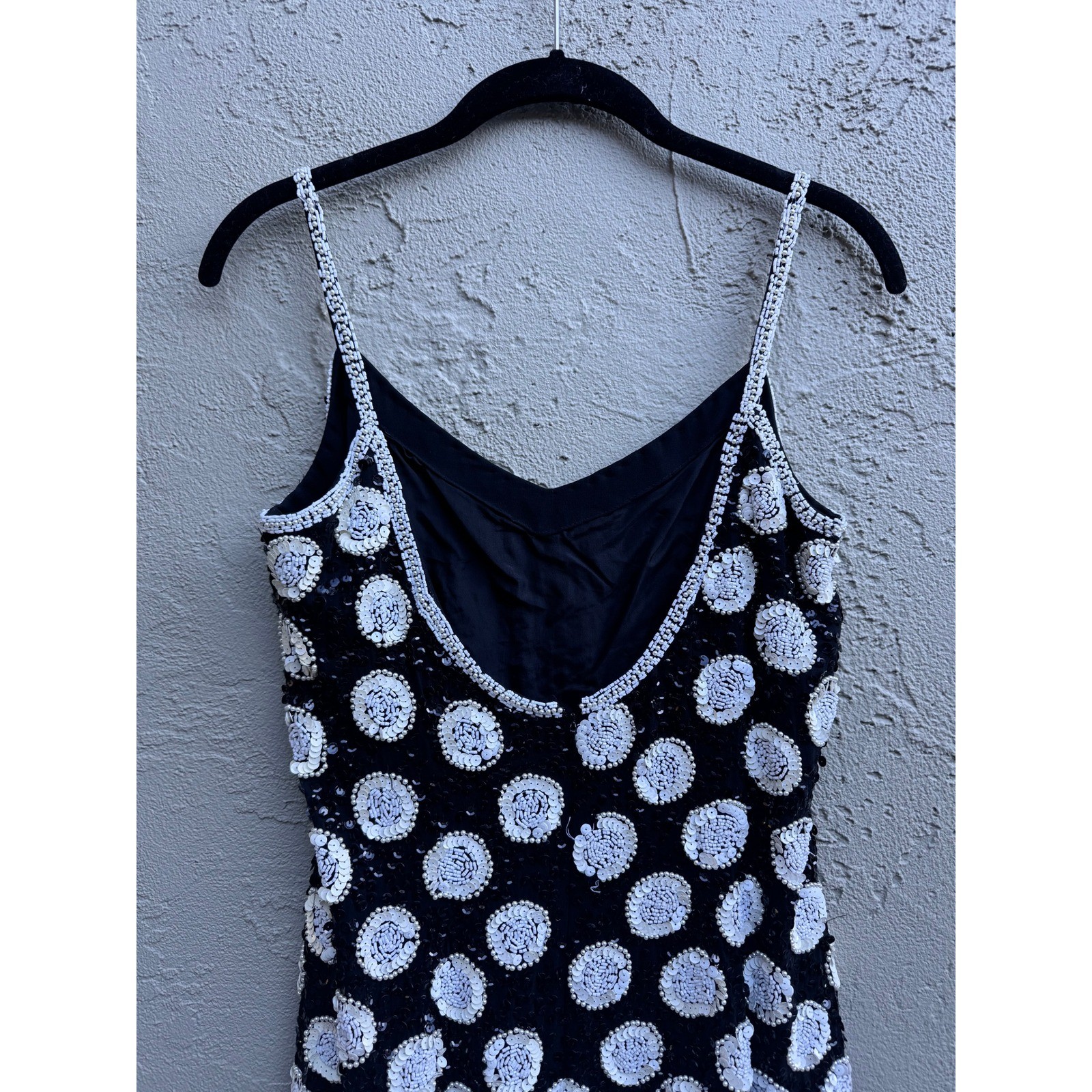 Vintage Oleg Cassini Black White Sequin Polka Dot Mini Dress SZ 8 Formal Party
